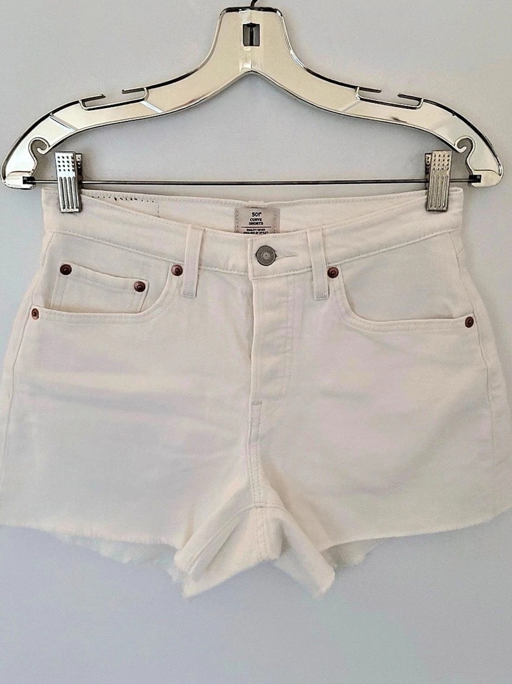 Levi’s 501 Curve Denim Shorts Cream "Disco Nights" Size 27 NWOT